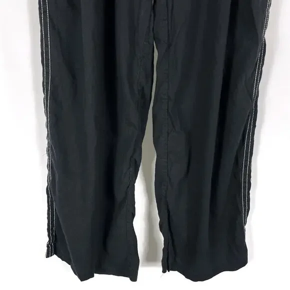 Jonathan Simkhai Tavar Linen Pants Black‎ Contrast Stitch High Rise Wide Leg XL